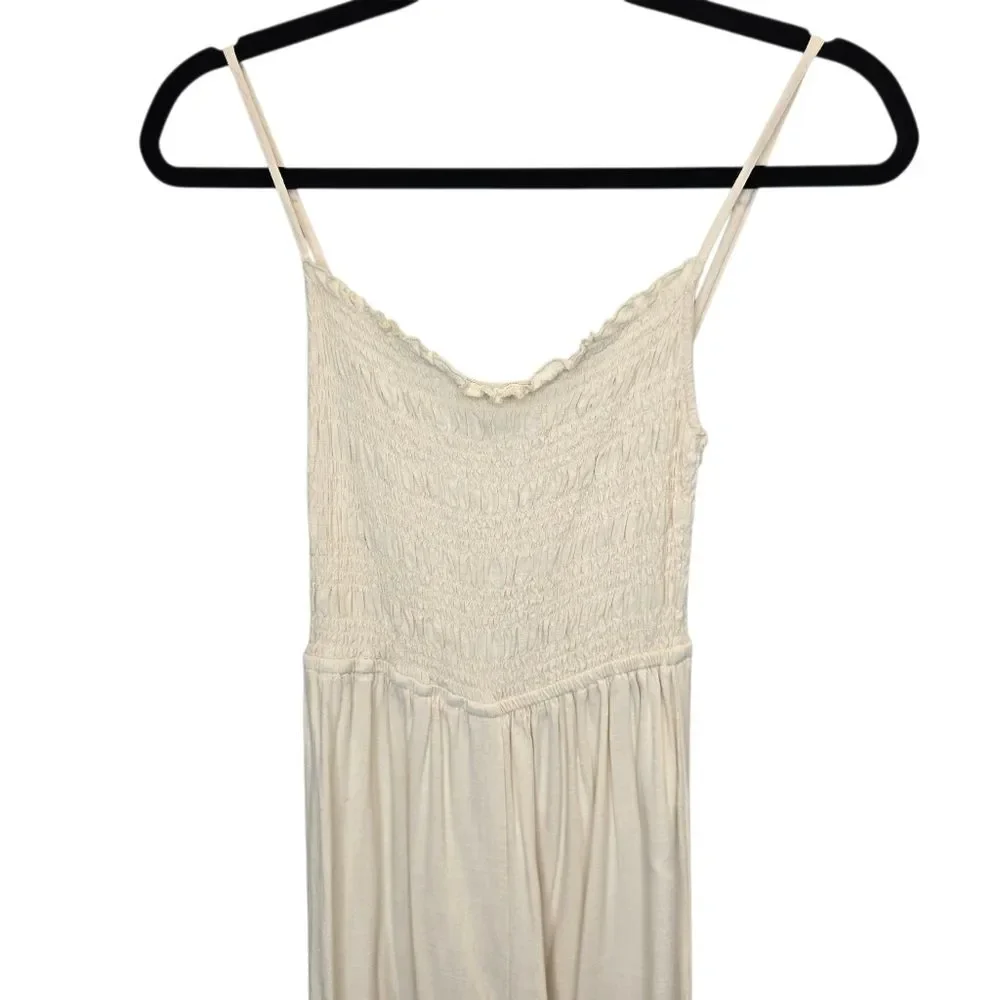 H&M Women's S Ivory Linen Blend Summer Smocked Romper Jumpsuit